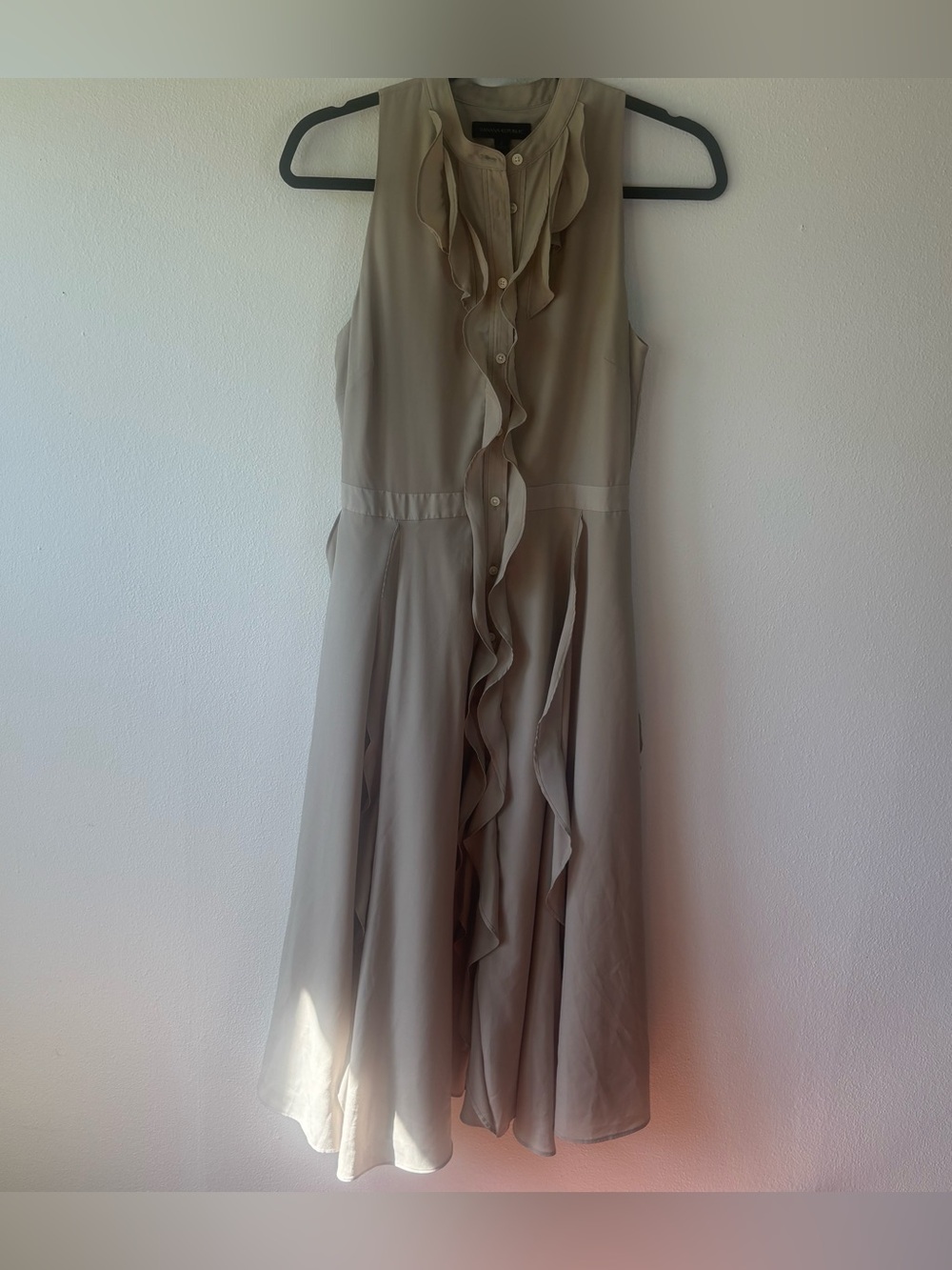 Banana Republic Sleeveless Ruffle-Front Midi Dress in Taupe
